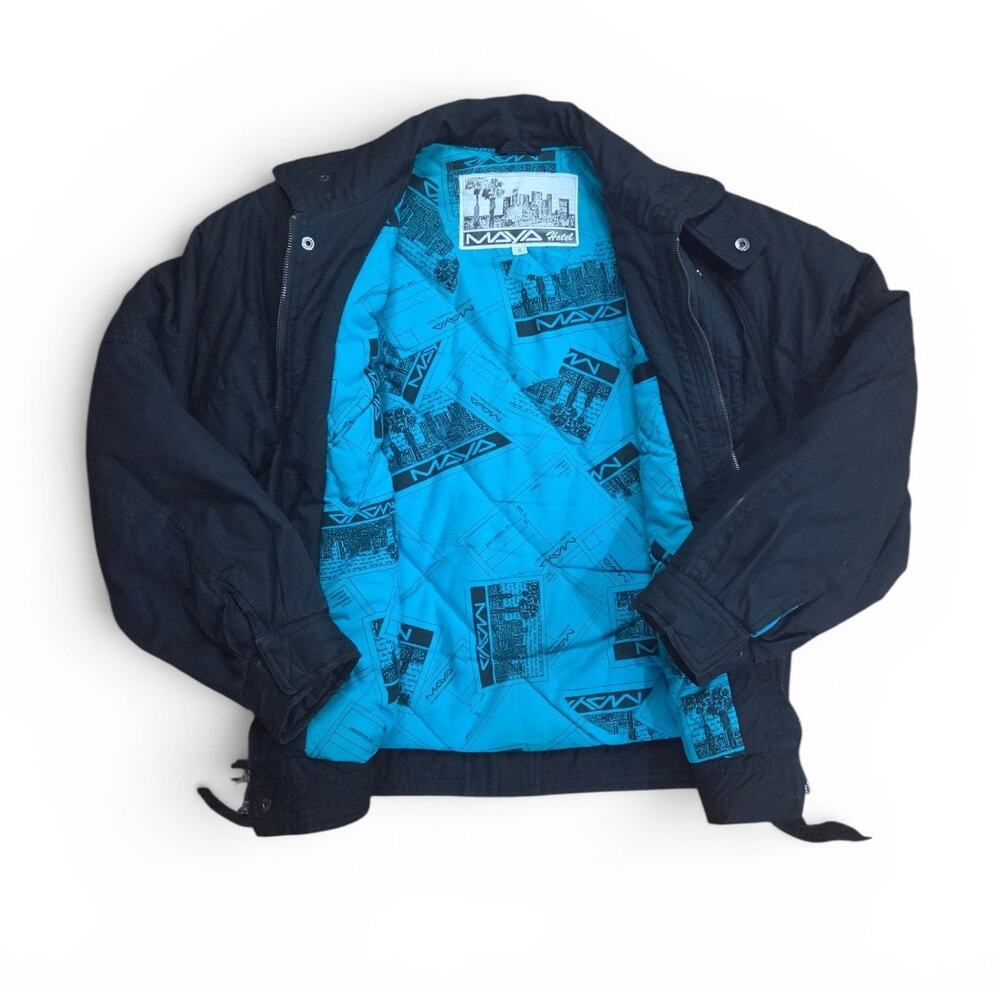 MAYA Hotel 90s Black Graphic Lined Bomber Jacket, Sz S,  Men's S